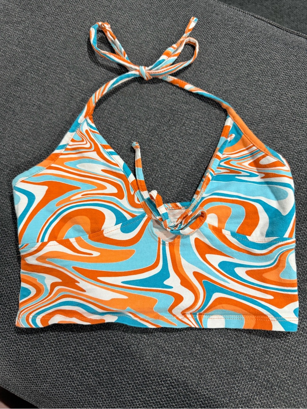 Garage Striped Halter Crop Top - Orange & Turquoise